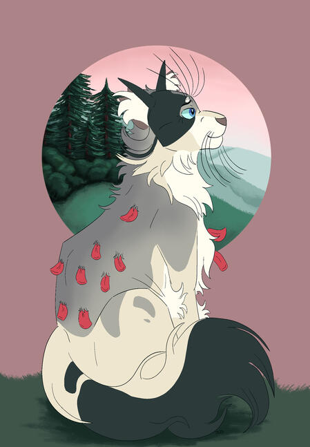 Digital flat color halfbody; no shading simple background